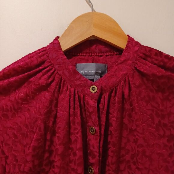 Anthropologie Susanna Burnout Velvet Button Front Blouse Plum Size Small Boho - Picture 3 of 9